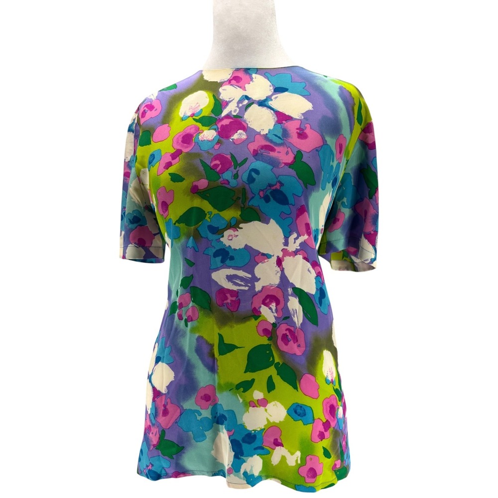 Diane von Furstenberg Silk Top Womens S Floral Tunic Blouse Watercolor Resort